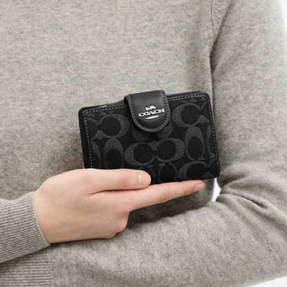 Coach Medium Corner Zip Wallet In Signature Denim Silver Black