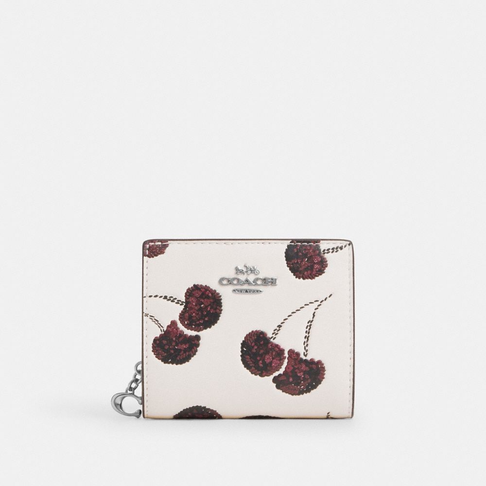 Coach Snap Wallet With Cherry Print Silver