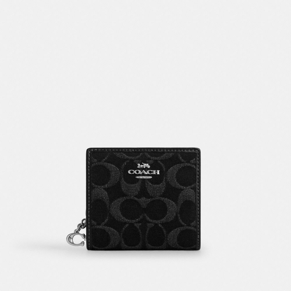 Coach Snap Wallet In Signature Denim Silver Black