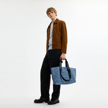 Coach Small Tour Tote Bag In Signature Denim Silver Denim