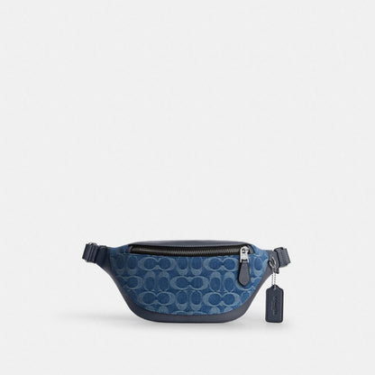Coach Warren Mini Belt Bag In Signature Denim Silver Denim