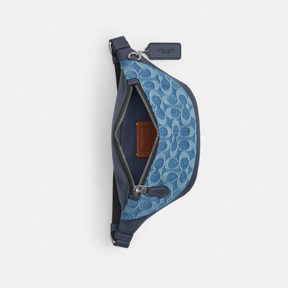 Coach Warren Mini Belt Bag In Signature Denim Silver Denim