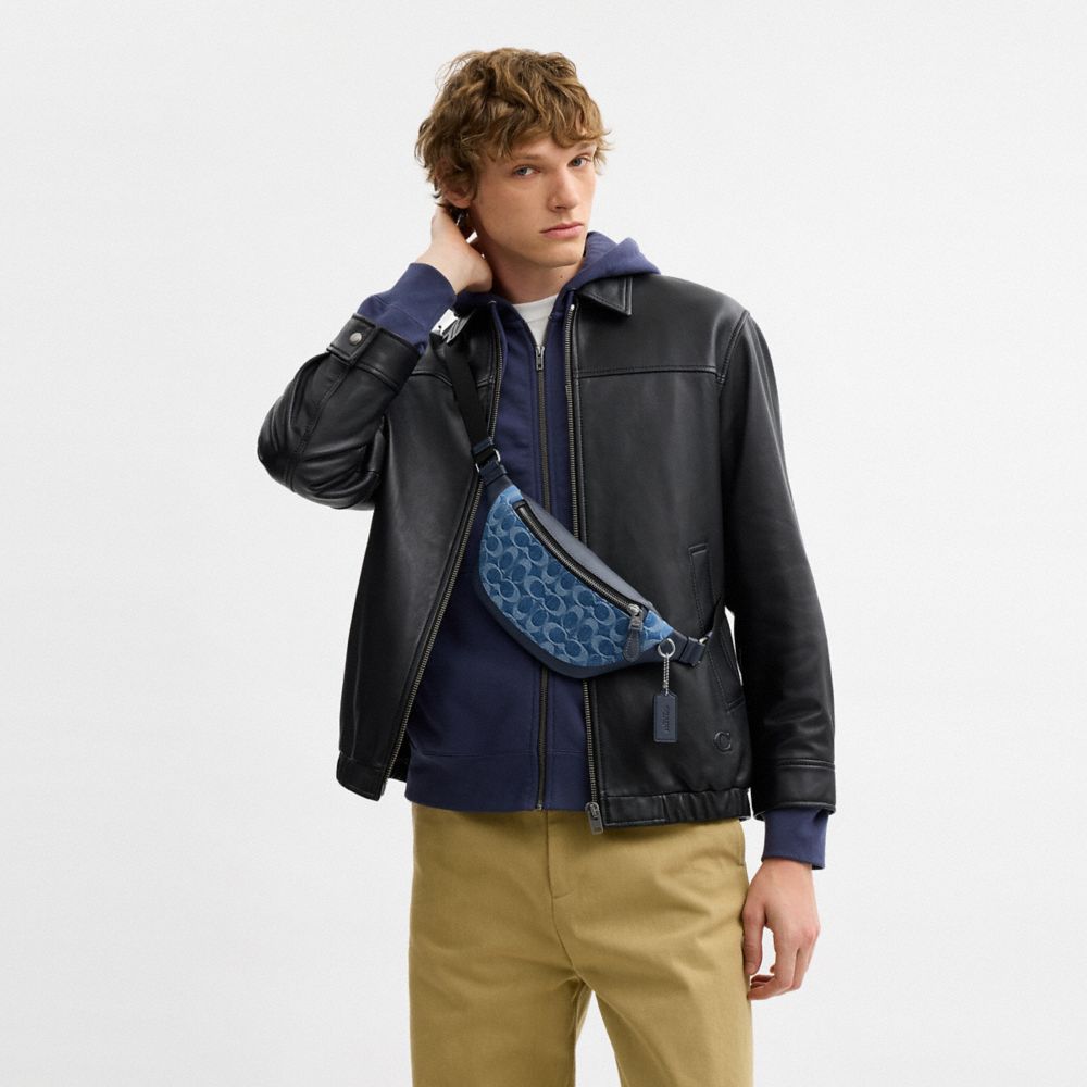 Coach Warren Mini Belt Bag In Signature Denim Silver Denim