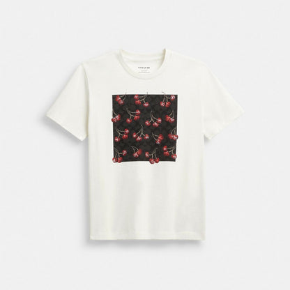 Coach Cherry Signature Classic T Shirt In Organic Cotton Vintage Ivory