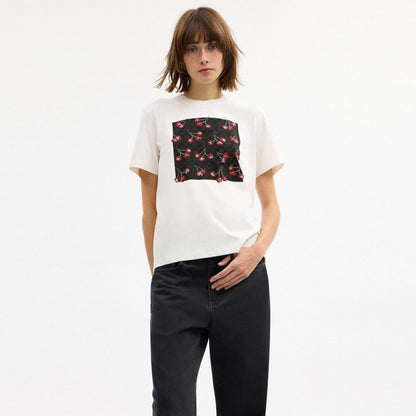 Coach Cherry Signature Classic T Shirt In Organic Cotton Vintage Ivory