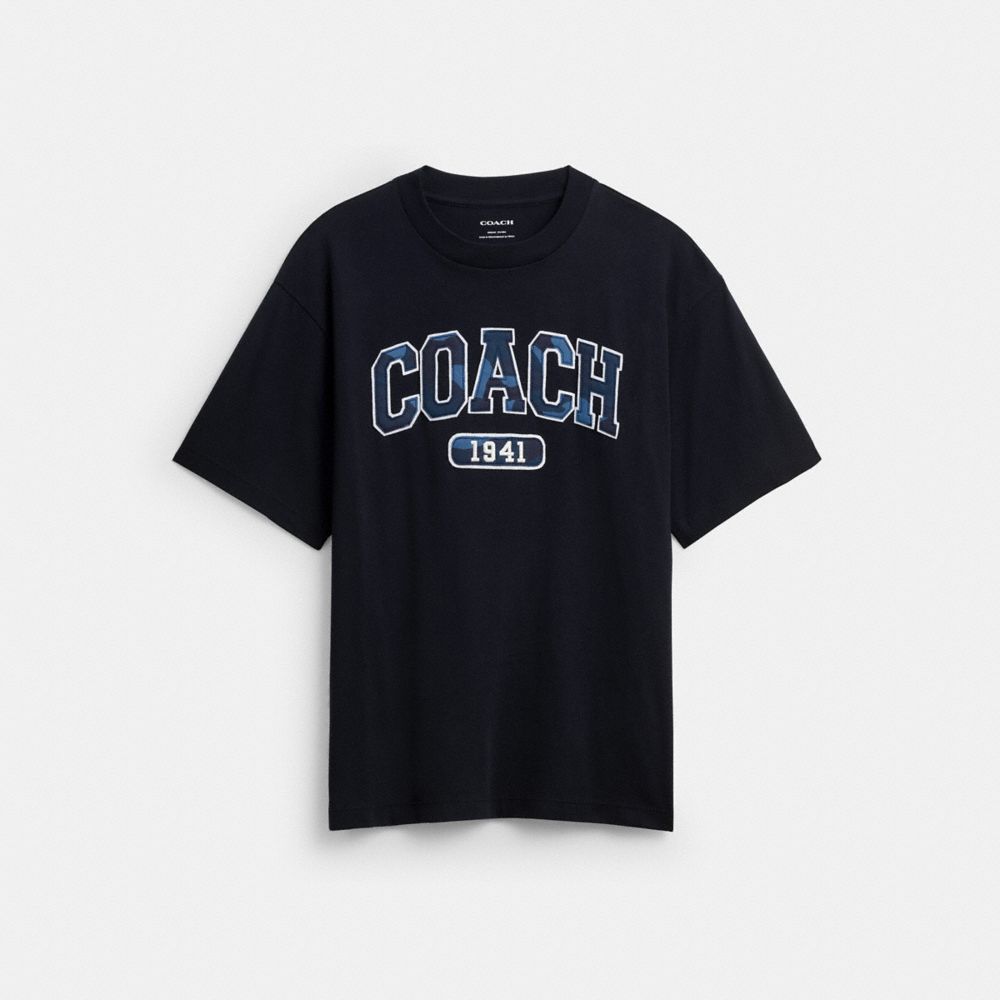 Coach Camo Relaxed T Shirt In Organic Cotton Navy