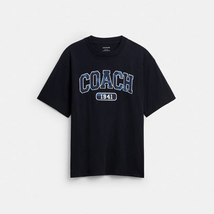 Coach Camo Relaxed T Shirt In Organic Cotton Navy