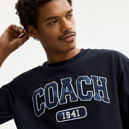 Coach Camo Relaxed T Shirt In Organic Cotton Navy