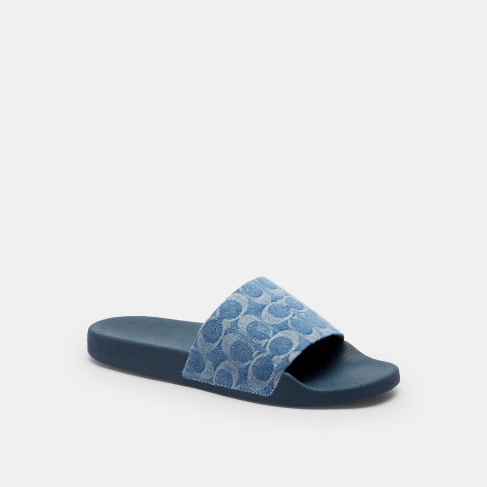 Women's Coach Udele Sport Slide In Regenerative Cotton Signature Denim Indigo