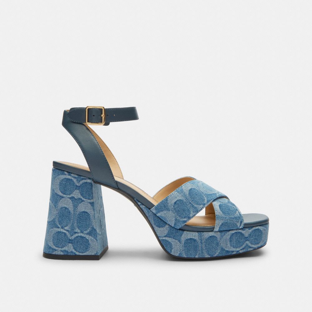 Women's Coach Block Heel Sandal In Signature Denim Indigo
