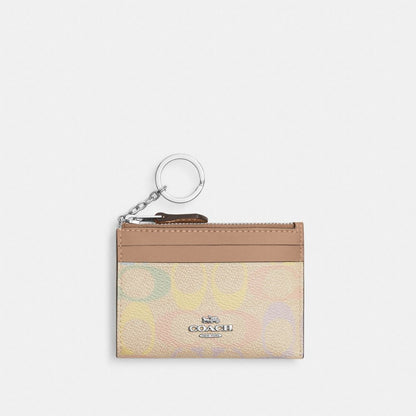 Coach Mini Skinny Id Case In Rainbow Signature Canvas Silver