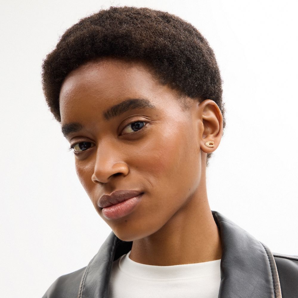 Coach Pavé C Stud Earrings Gold
