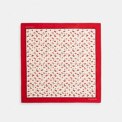 Coach Sculpted C Cherries Print Silk Bandana Chalk Red