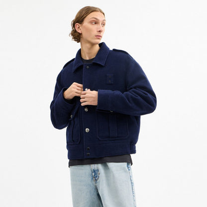 Coach Short Wool Jacket Navy Blue