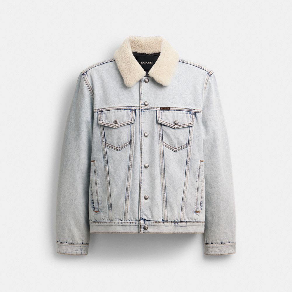 Coach Denim Jacket With Shearling Collar Light Wash