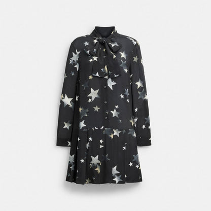 Coach Tie Neck Star Dress Black