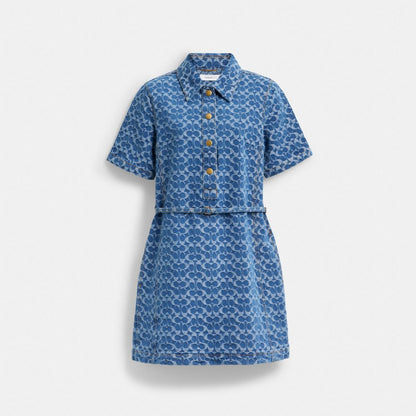 Coach Signature Denim Dress In Organic Cotton Medium Blue
