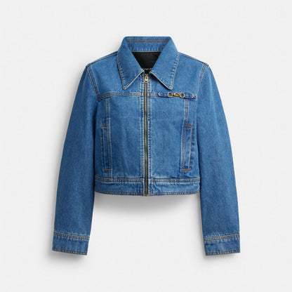 Coach Sculpted C Shrunken Denim Jacket In Organic Cotton Medium Blue