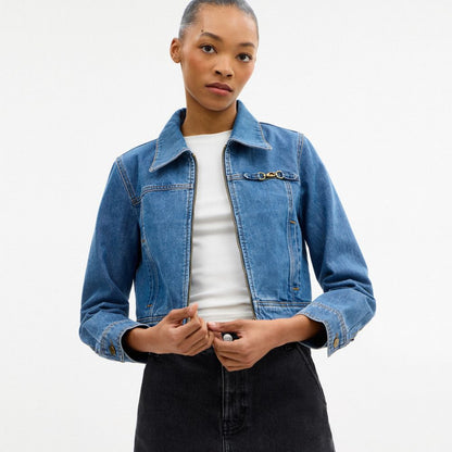 Coach Sculpted C Shrunken Denim Jacket In Organic Cotton Medium Blue