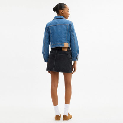 Coach Sculpted C Shrunken Denim Jacket In Organic Cotton Medium Blue