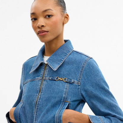 Coach Sculpted C Shrunken Denim Jacket In Organic Cotton Medium Blue