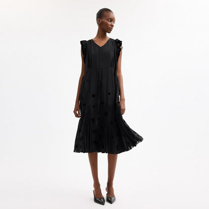 Coach V Neck Dress With Velvet Dots Black