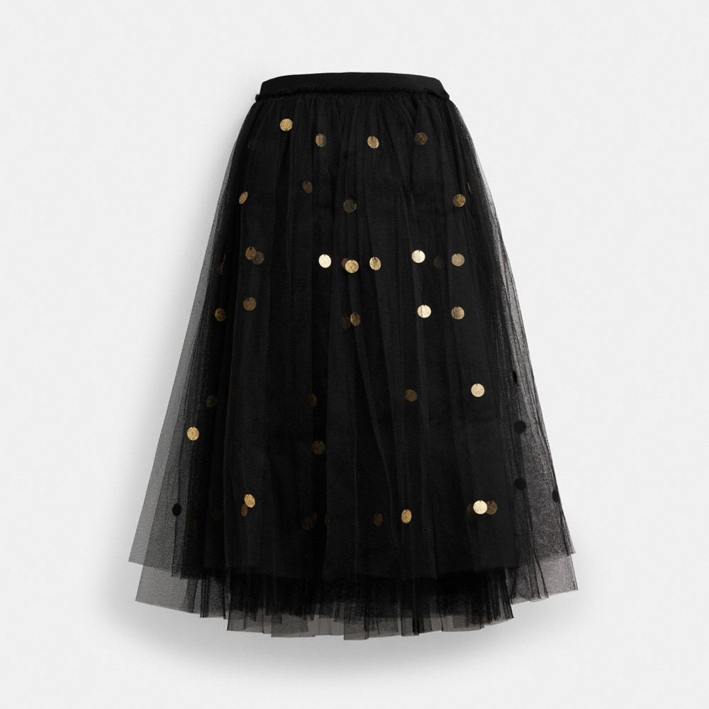 Coach Sequin Paillette Tulle Skirt In Recycled Polyester Black
