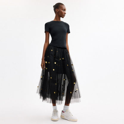 Coach Sequin Paillette Tulle Skirt In Recycled Polyester Black