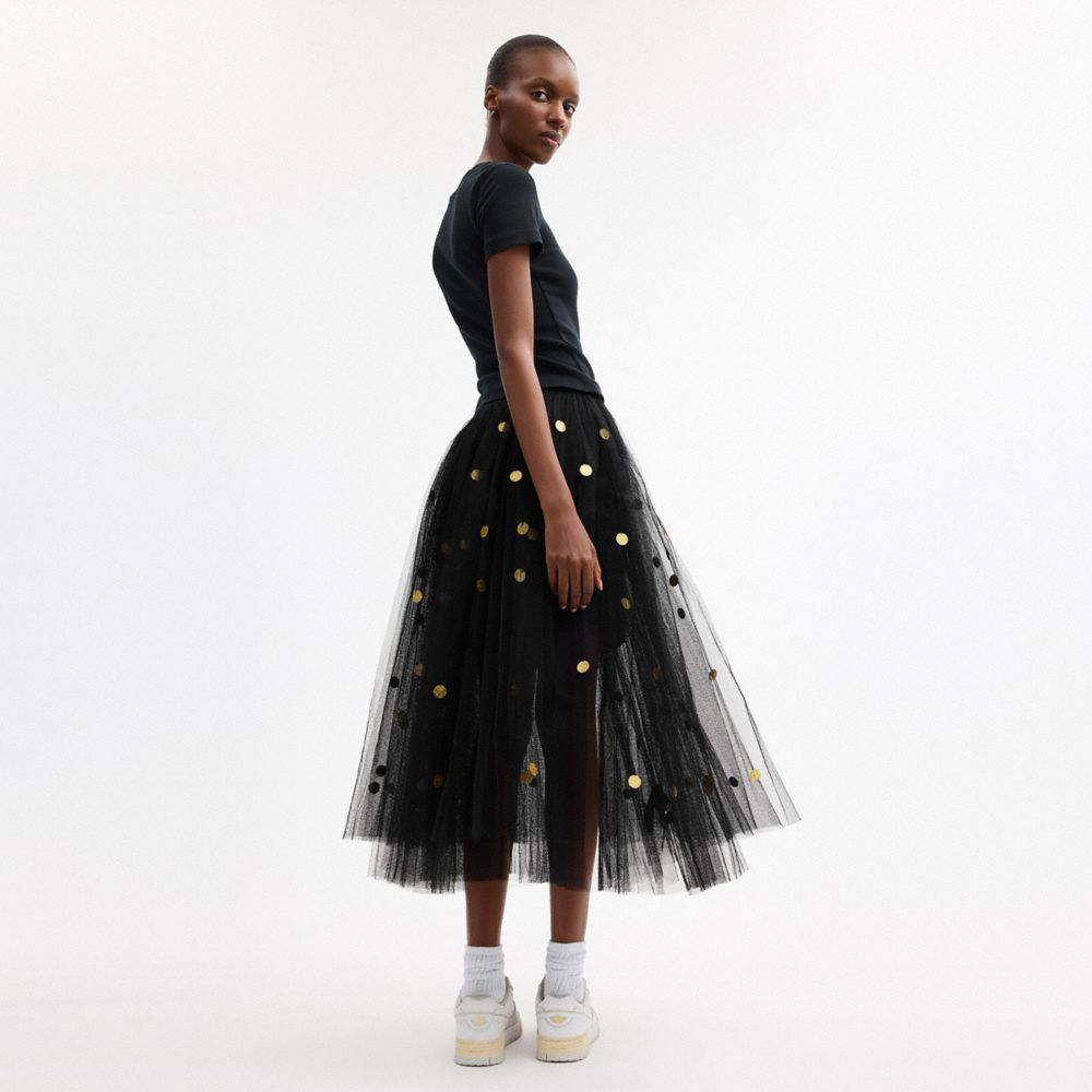 Coach Sequin Paillette Tulle Skirt In Recycled Polyester Black