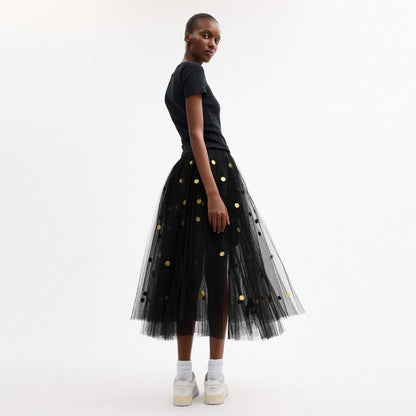 Coach Sequin Paillette Tulle Skirt In Recycled Polyester Black