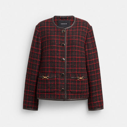 Coach Sculpted C Tweed Jacket Red Black