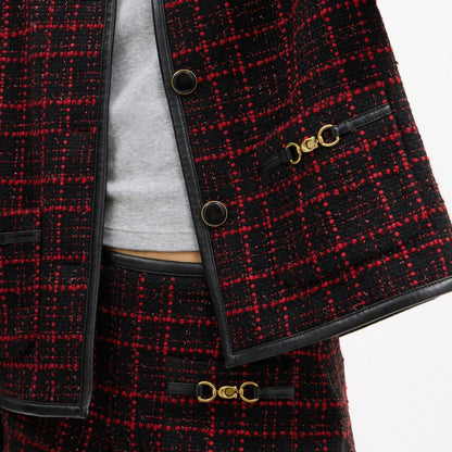 Coach Sculpted C Tweed Jacket Red Black