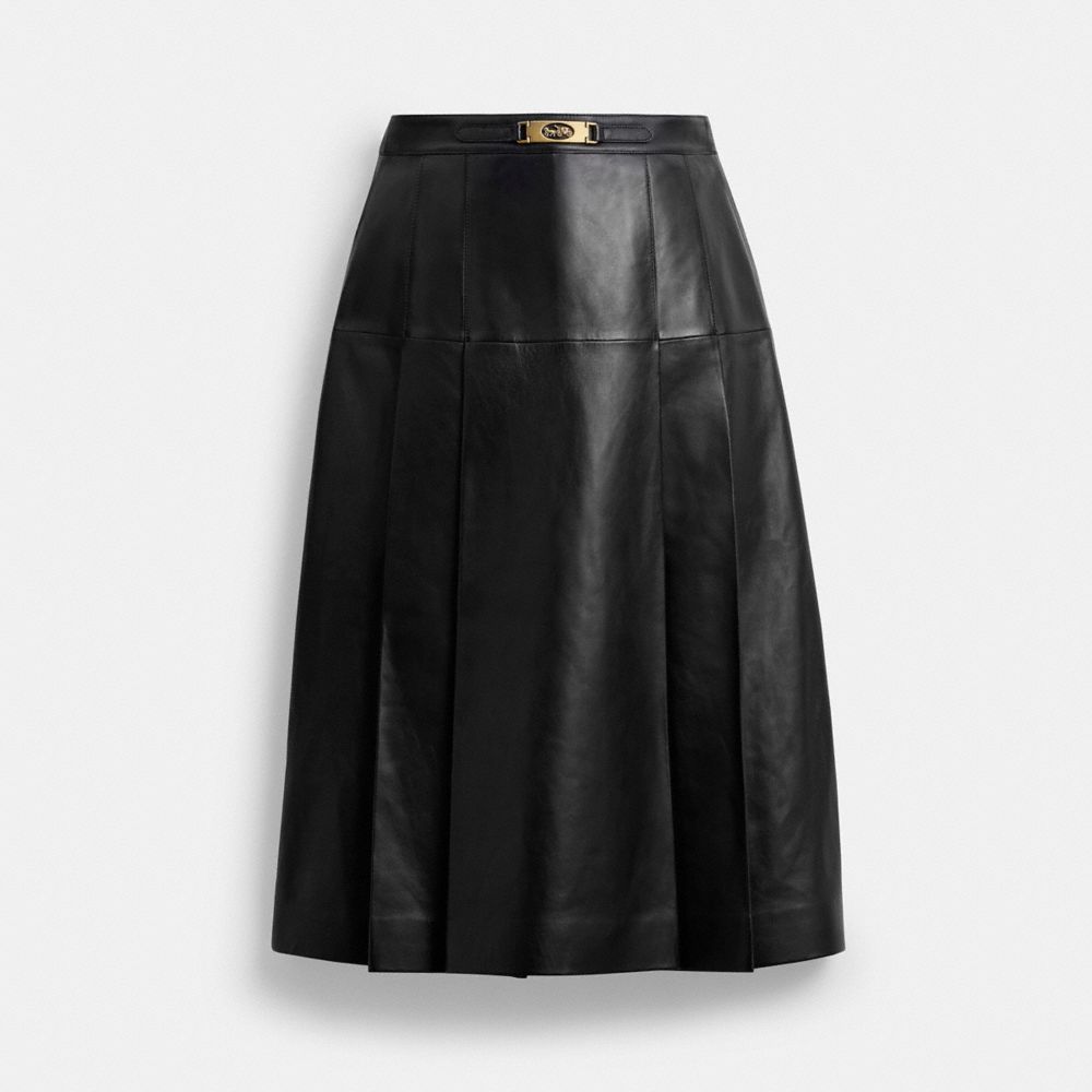 Coach Maxi Leather Pleated Skirt Black
