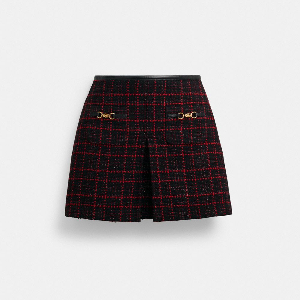 Coach Sculpted C Tweed Skirt Red Black
