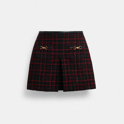 Coach Sculpted C Tweed Skirt Red Black