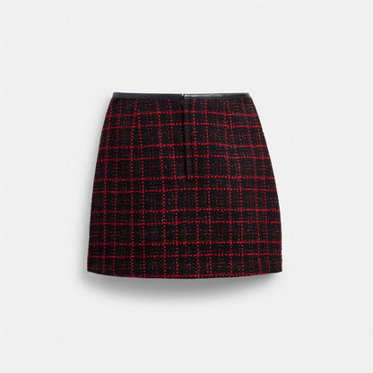 Coach Sculpted C Tweed Skirt Red Black