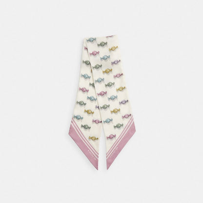 Coach Wrapped Candies Print Silk Wide Skinny Scarf Chalk Multi