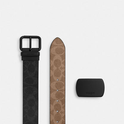 Coach Boxed Roller Buckle Cut To Size Reversible Belt, 38 Mm Matte Black Black Signature
