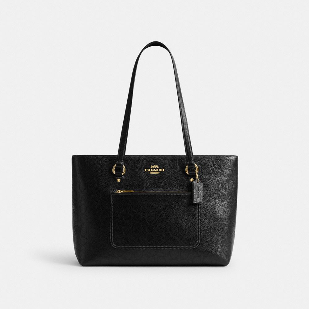 Coach Station Tote Bag In Signature Leather Gold Black