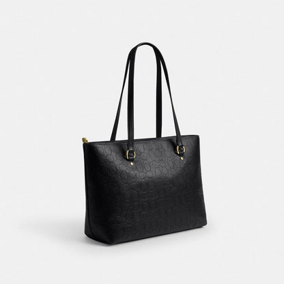 Coach Station Tote Bag In Signature Leather Gold Black