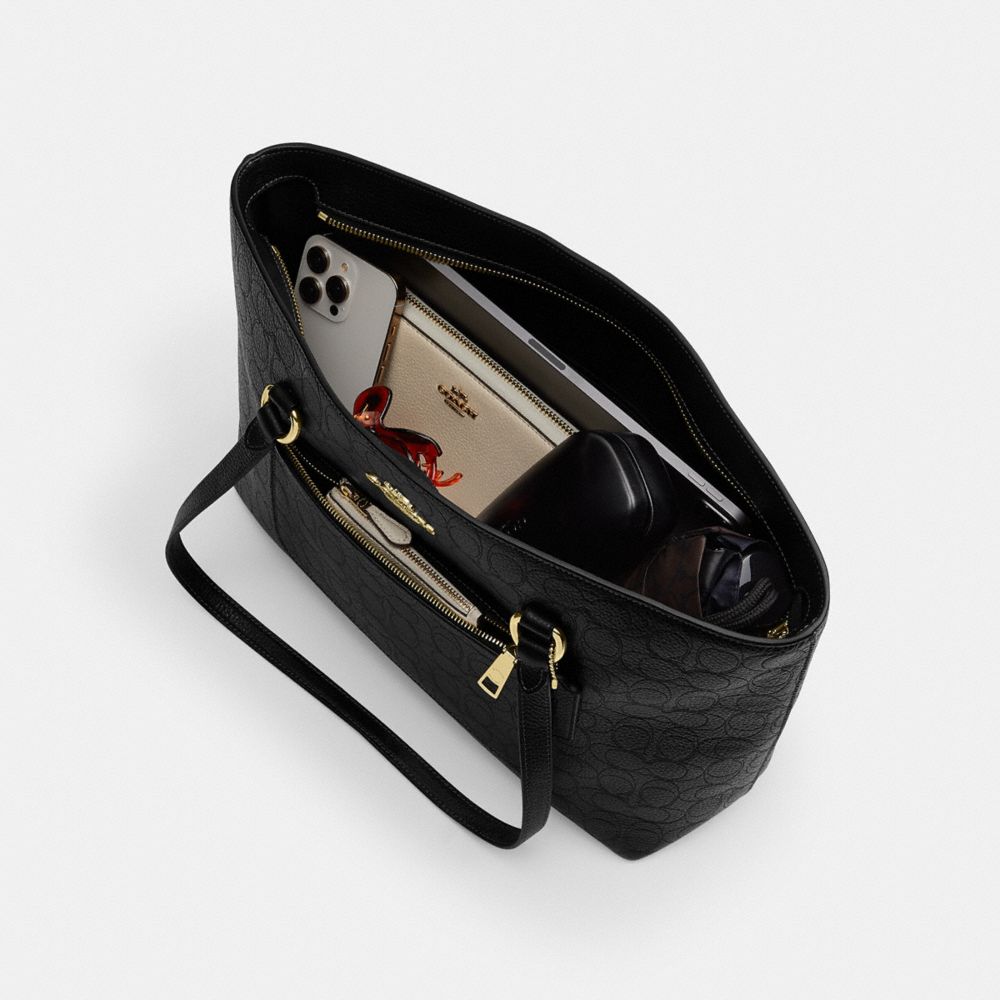 Coach Station Tote Bag In Signature Leather Gold Black