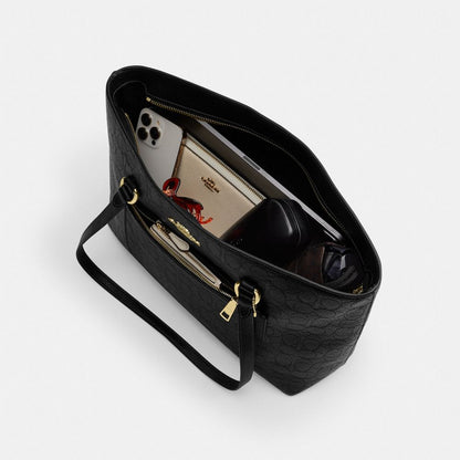 Coach Station Tote Bag In Signature Leather Gold Black
