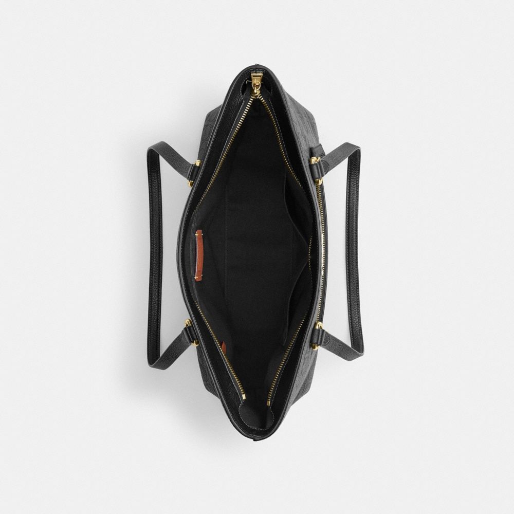 Coach Station Tote Bag In Signature Leather Gold Black