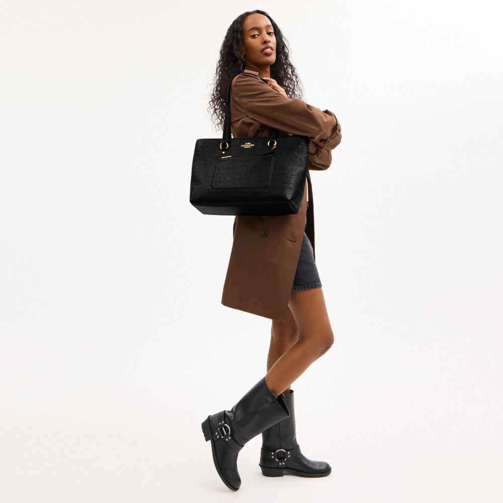 Coach Station Tote Bag In Signature Leather Gold Black