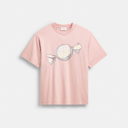 Coach Candy Relaxed T Shirt In Organic Cotton Pink