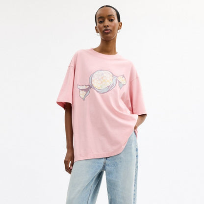 Coach Candy Relaxed T Shirt In Organic Cotton Pink