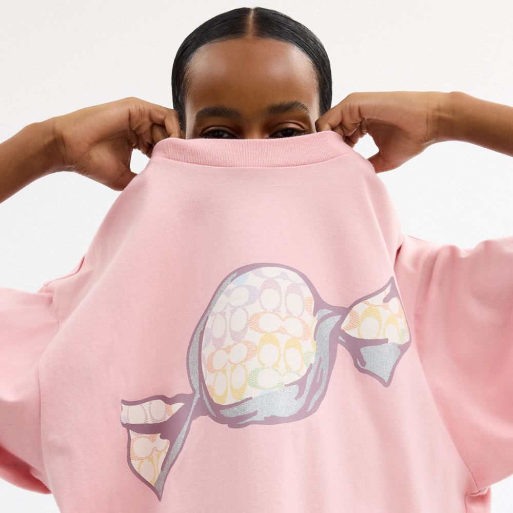 Coach Candy Relaxed T Shirt In Organic Cotton Pink