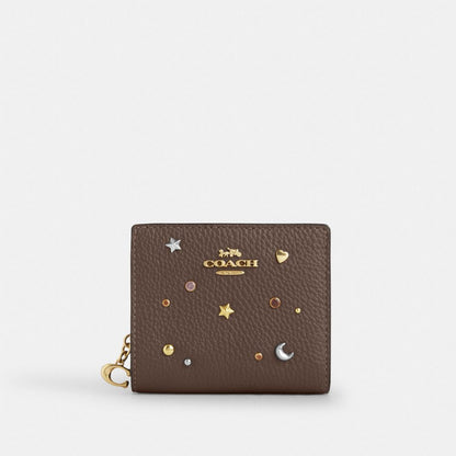 Coach Snap Wallet With Rivets Gold Dark Stone