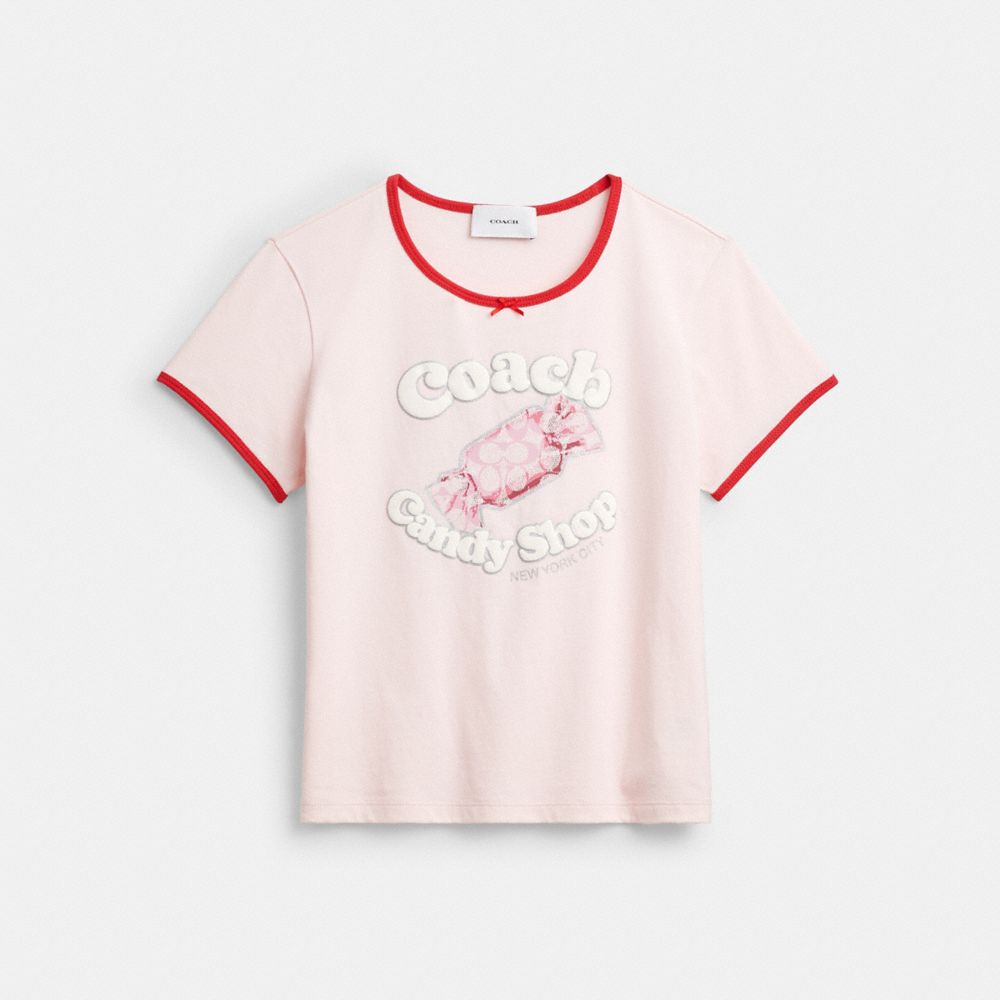 Coach Candy Shop Scoop Neck T Shirt Pink Multi