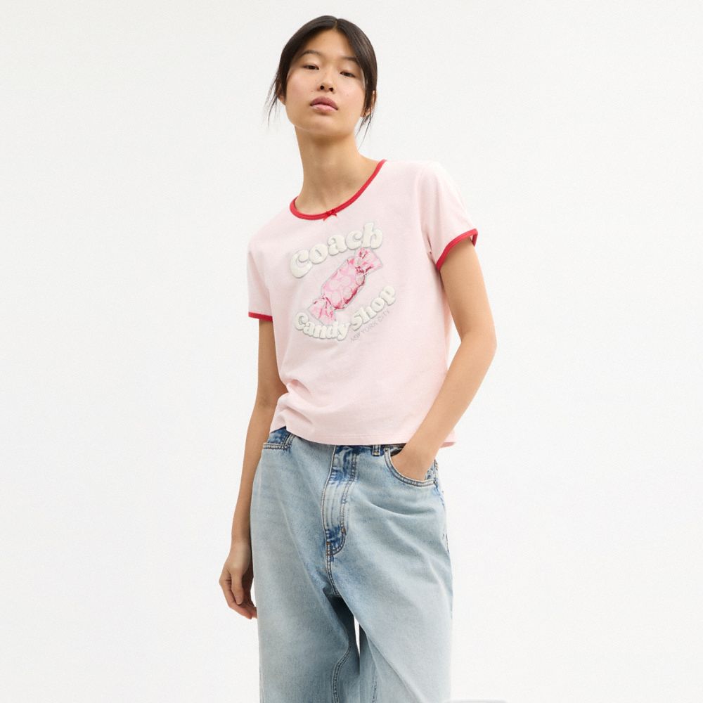 Coach Candy Shop Scoop Neck T Shirt Pink Multi